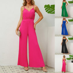 Jumpsuit Straight Pant V-neck Pleated