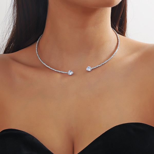 Rhinestone Heart Choker Necklace