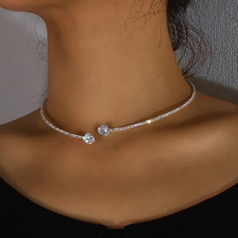 Rhinestone Heart Choker Necklace