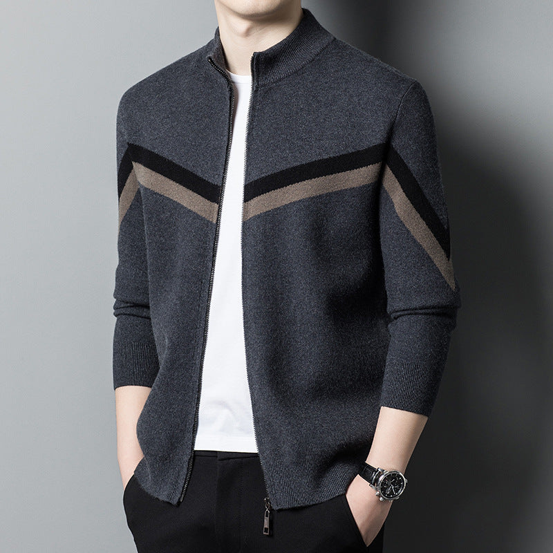 Autumn And Winter Sweater Men's Stand Collar Contrast Color