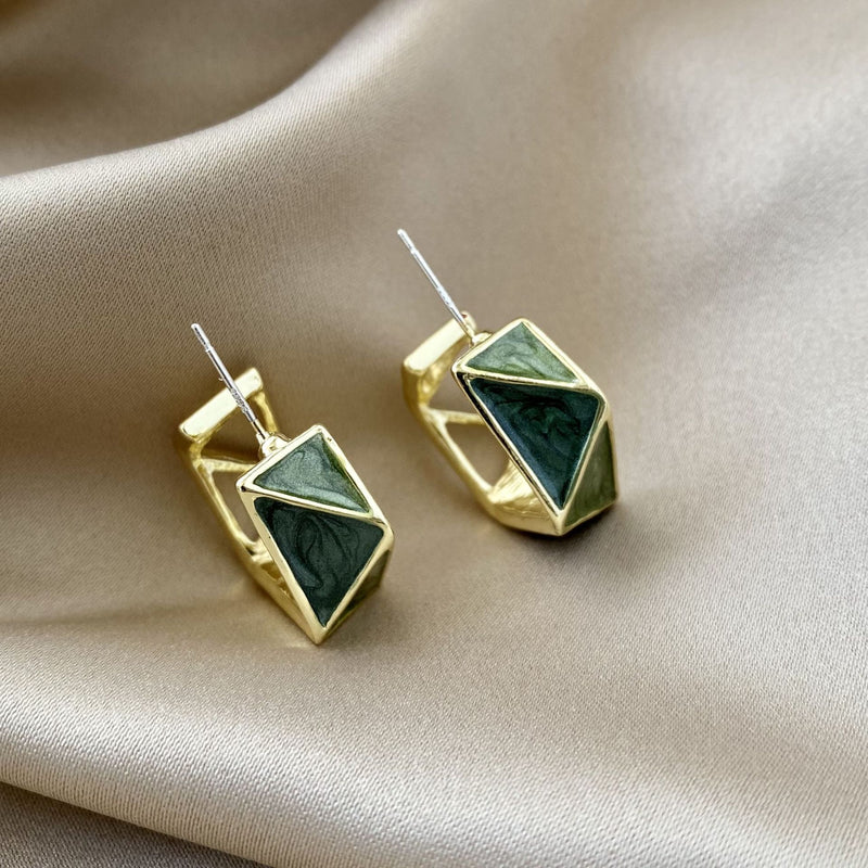 Geometric Green Earrings